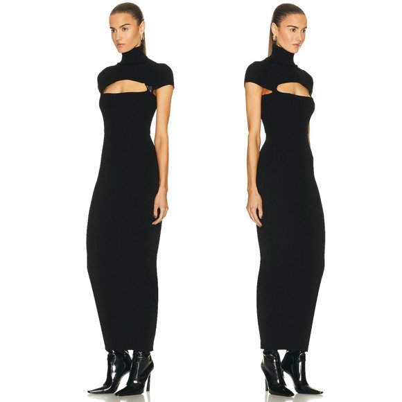NEW THE ATTICO Midi Dress in Black - Bodycon Mock Neck Cutout Maxi - 38 / 2 - Picture 2 of 7